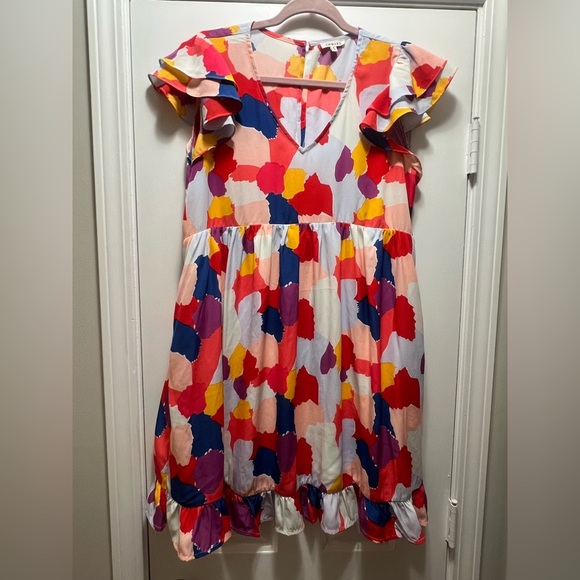 Jodifl Colorful Dress with Ruffle Sleeves Size Medium - Picture 1 of 5
